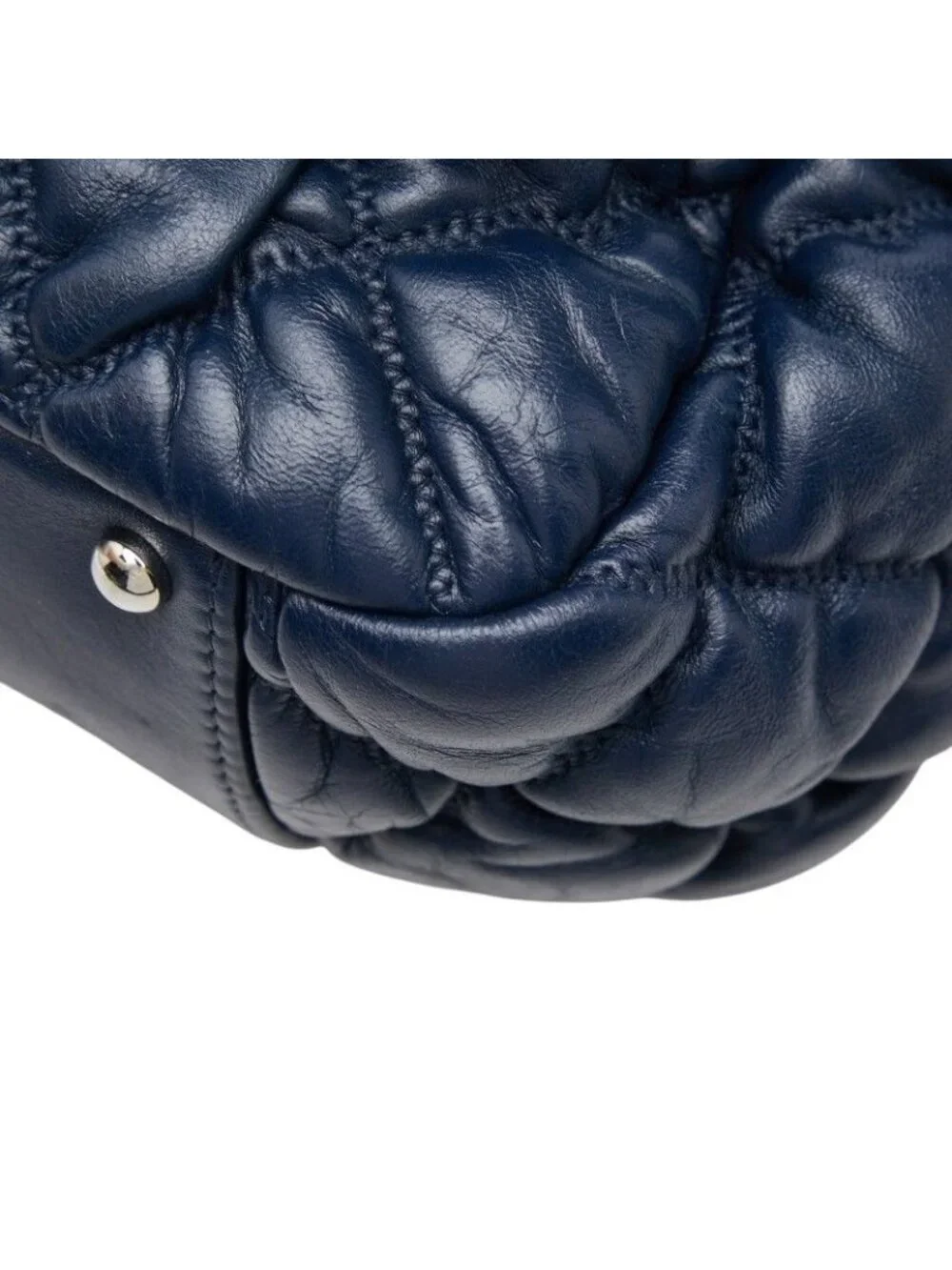 Chanel Quilted Bubble Quilt CC Logo Chain Shoulder Bag Navy Lambskin